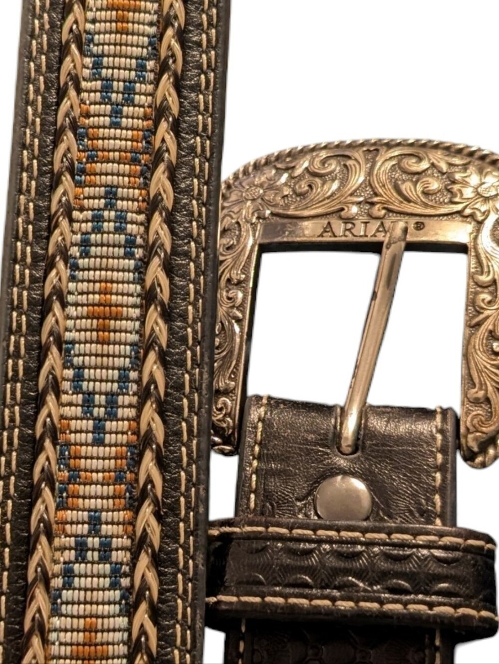 Ariat Western Mens Belt Leather Southwest Inlay Size 44